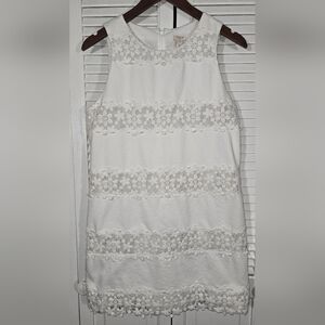 J Crew White Embroidered Lace Boxy Shift Mini Scalloped Hem Dress Sz 6
